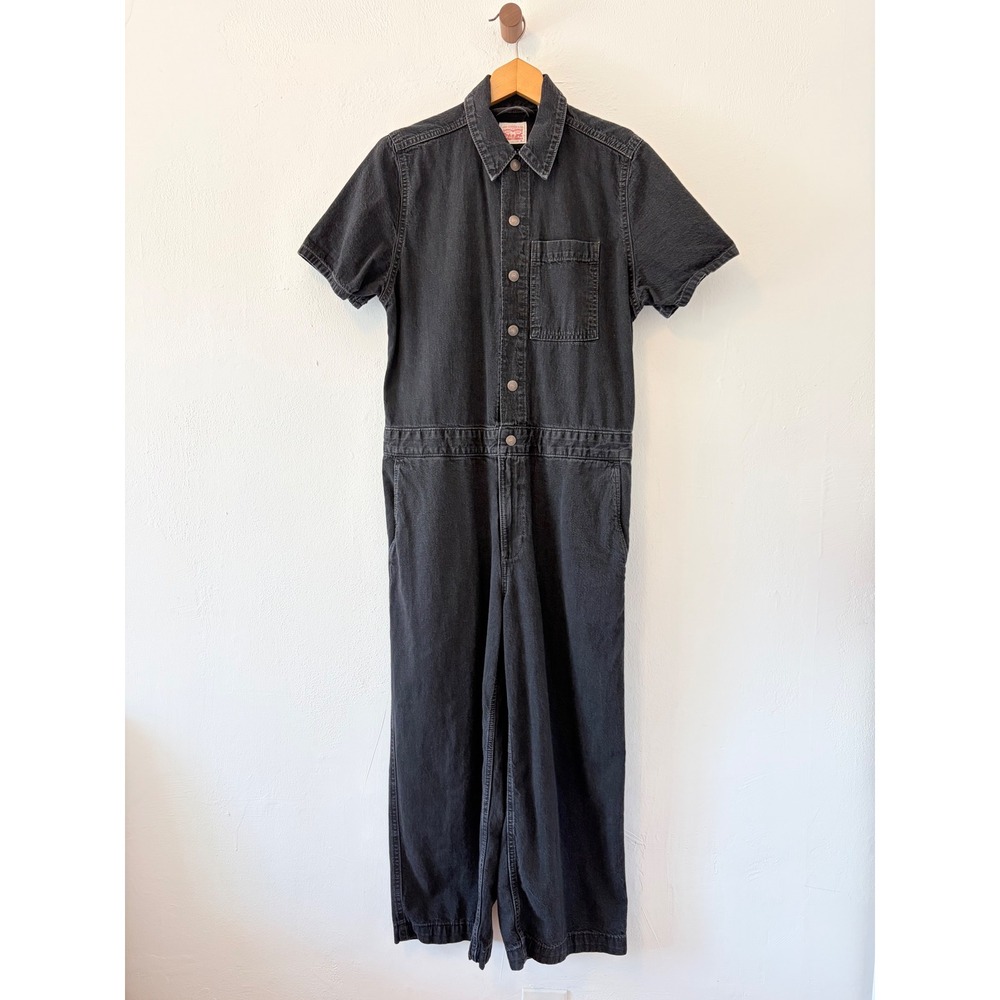 Levi's Jumpsuit Women M Black Denim Short Sleeve Wide Leg Utility Romper
